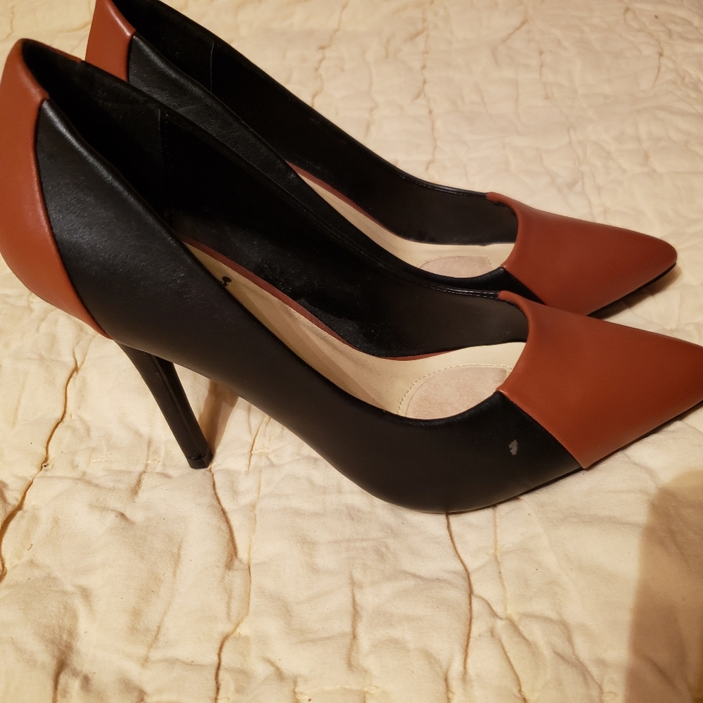 Brown and Black Pointed Toe Heels
